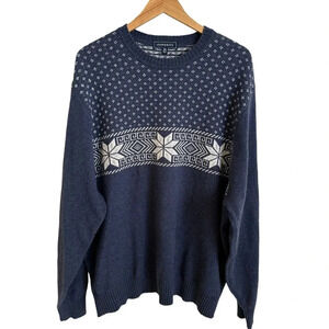 Crown & Ivy Mens XXL Blue Lambswool Blend Fair Isle Crewneck Sweater Winter